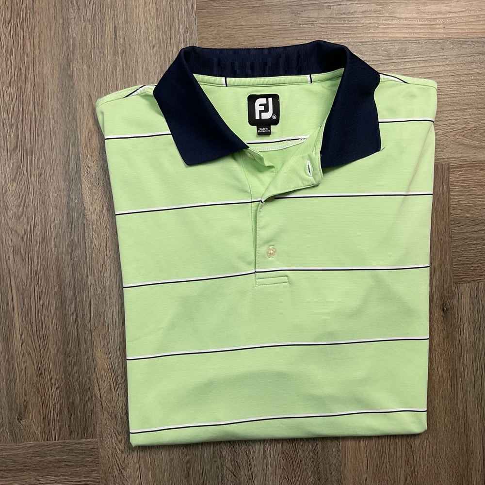 FootJoy Short Sleeve Golf Performance Stretch Polo Shirt Mens XXL Green Striped